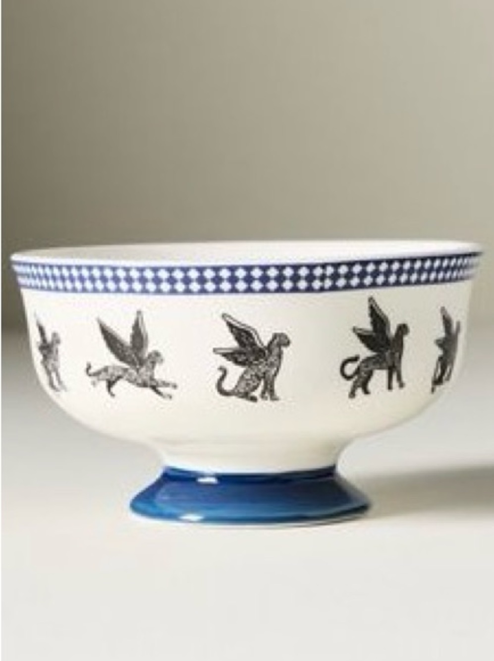 Anthropologie Reverie Stoneware Nut Bowl in Dark Blue Flying Winged Leopard